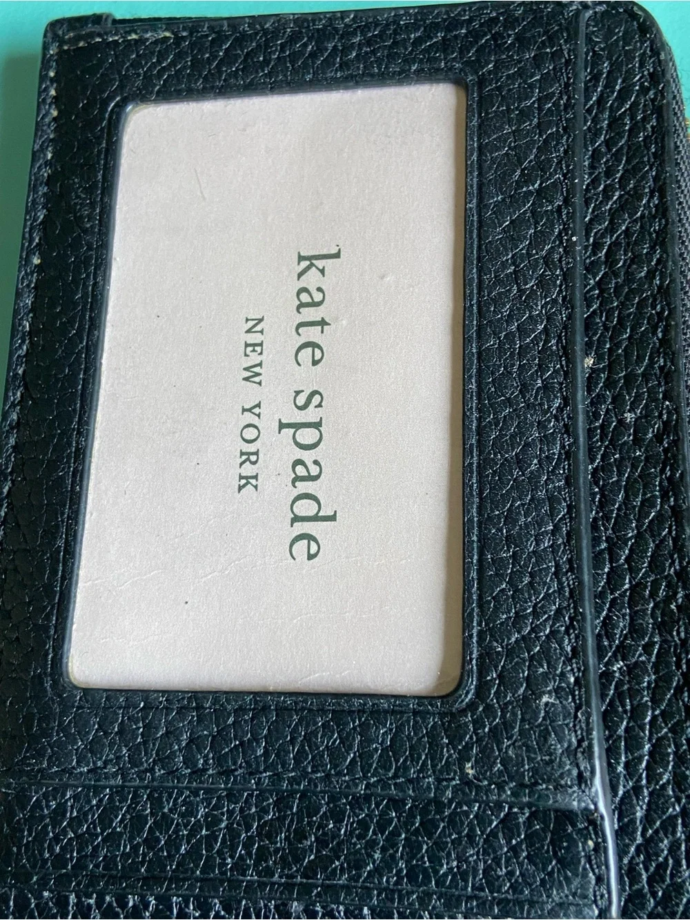 kate spade Black Pebbled Leather Zip Wristlet with Gold Logo